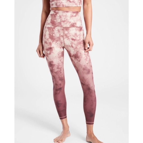 Athleta Elation 7/8 Leggings Pink Maroon Tie Dye Size Small EUC - Picture 1 of 3